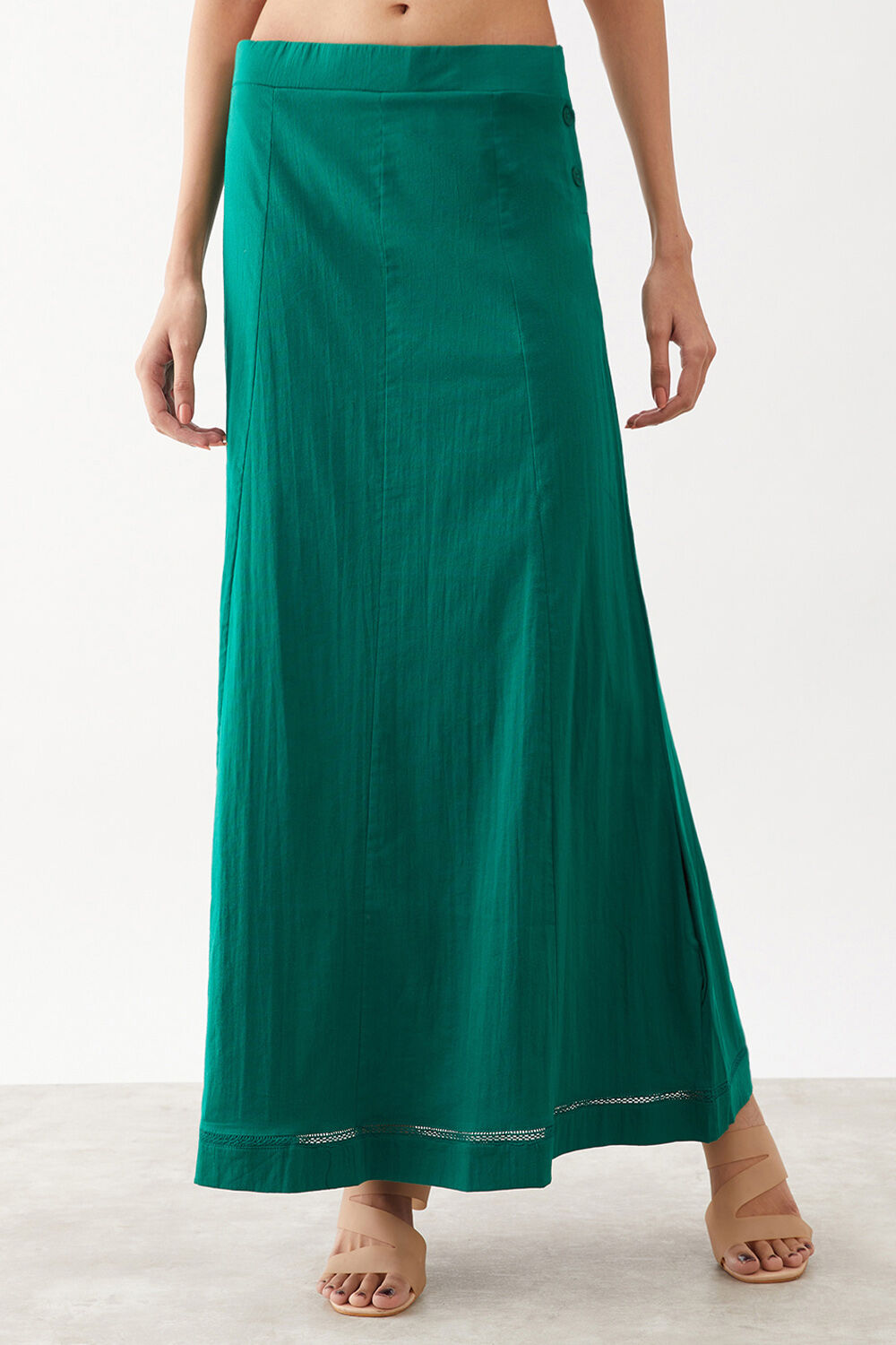 Green Woven Cotton Lycra Skirt image number null