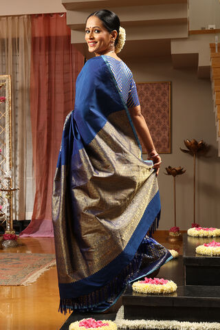 Blue Kanjivaram Pure Silk Woven Saree thumbnail image number null