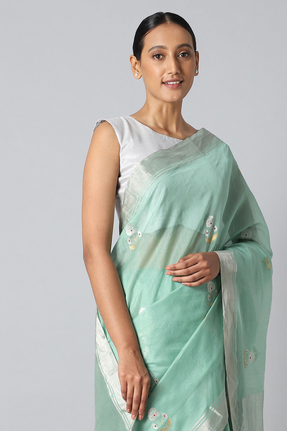 Light Blue Pure Silk Cotton Chanderi Saree image number null