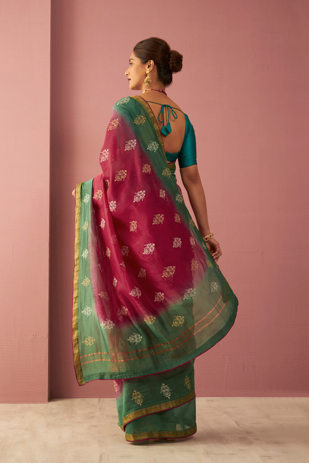 Pink Pure Silk Cotton Embroidered Saree image number null