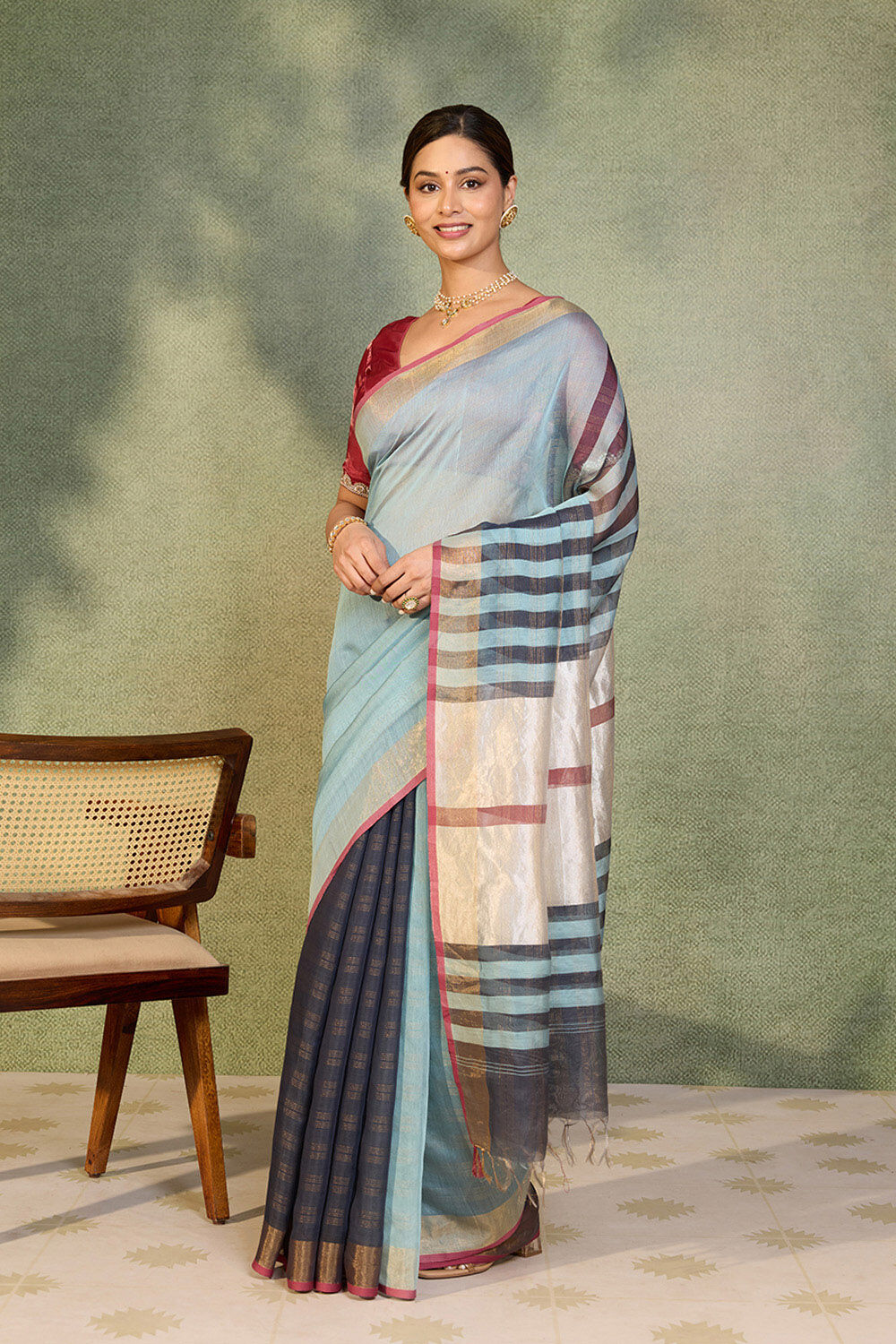 Light Blue Bhagalpur Woven Silk Viscose Saree image number null