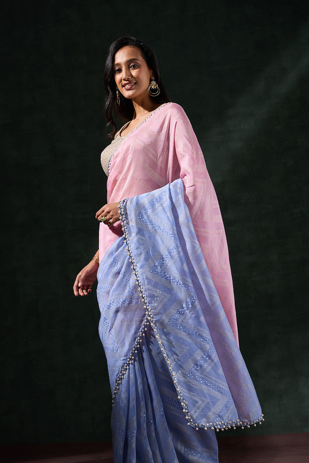 Blue Viscose Embroidered Saree image number null