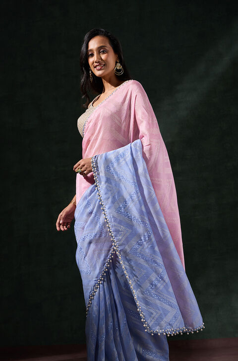 Blue Viscose Embroidered Saree