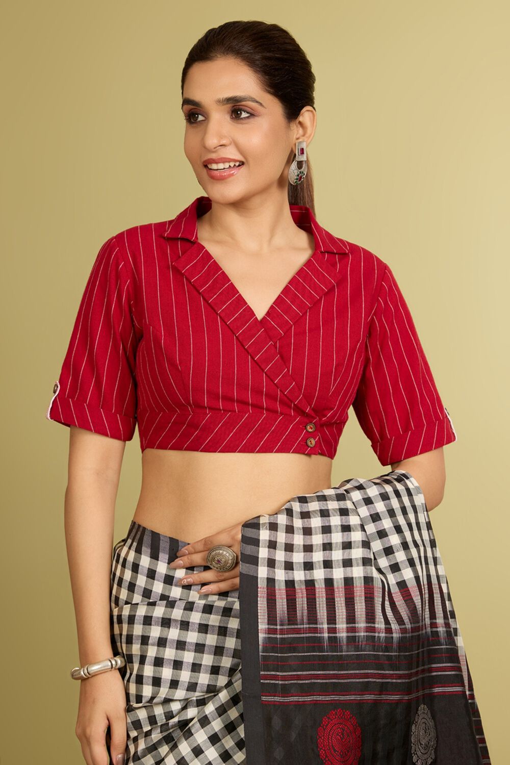 Red Pure Cotton Woven Blouse image number null