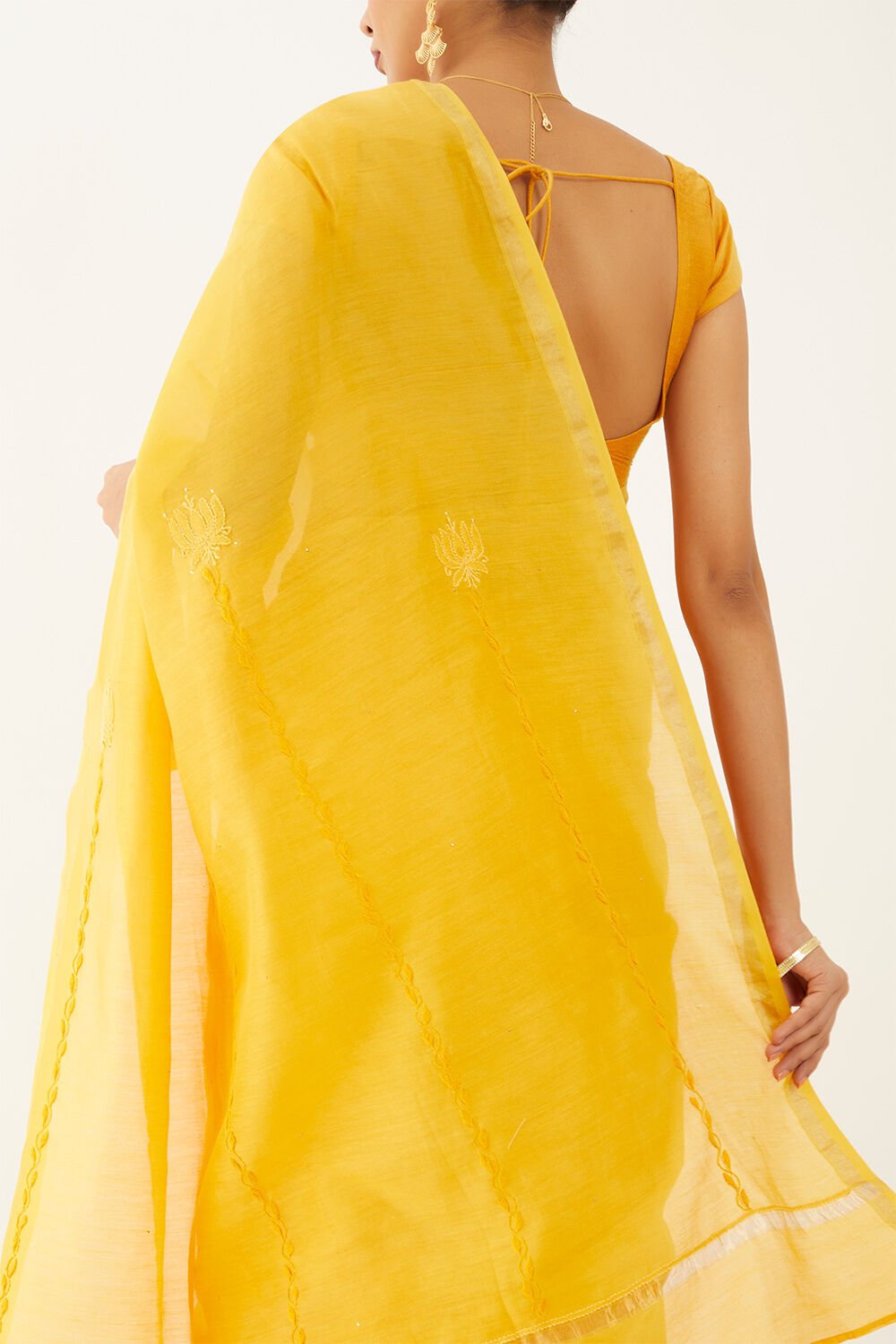 Yellow Pure Silk Cotton Chikankari Embroidery Saree image number null