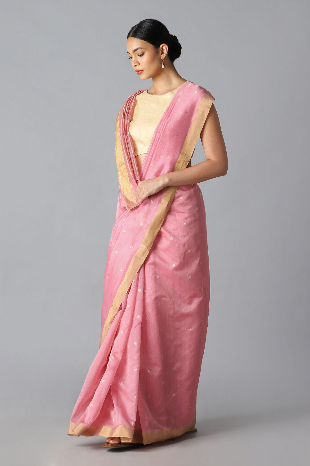 Pink Pure Silk Cotton Chanderi Saree image number null