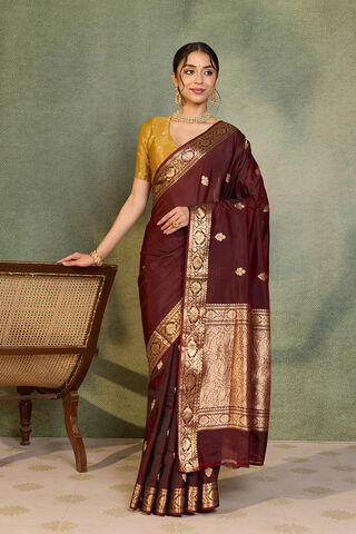 Dark Red Banarasi Inspired Design Silk Viscose Kadwa Saree thumbnail image number null