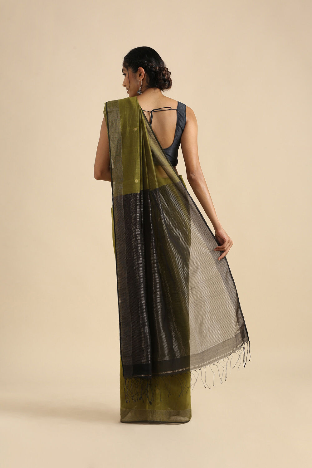 Light Green Pure Silk Cotton Bengal Saree image number null