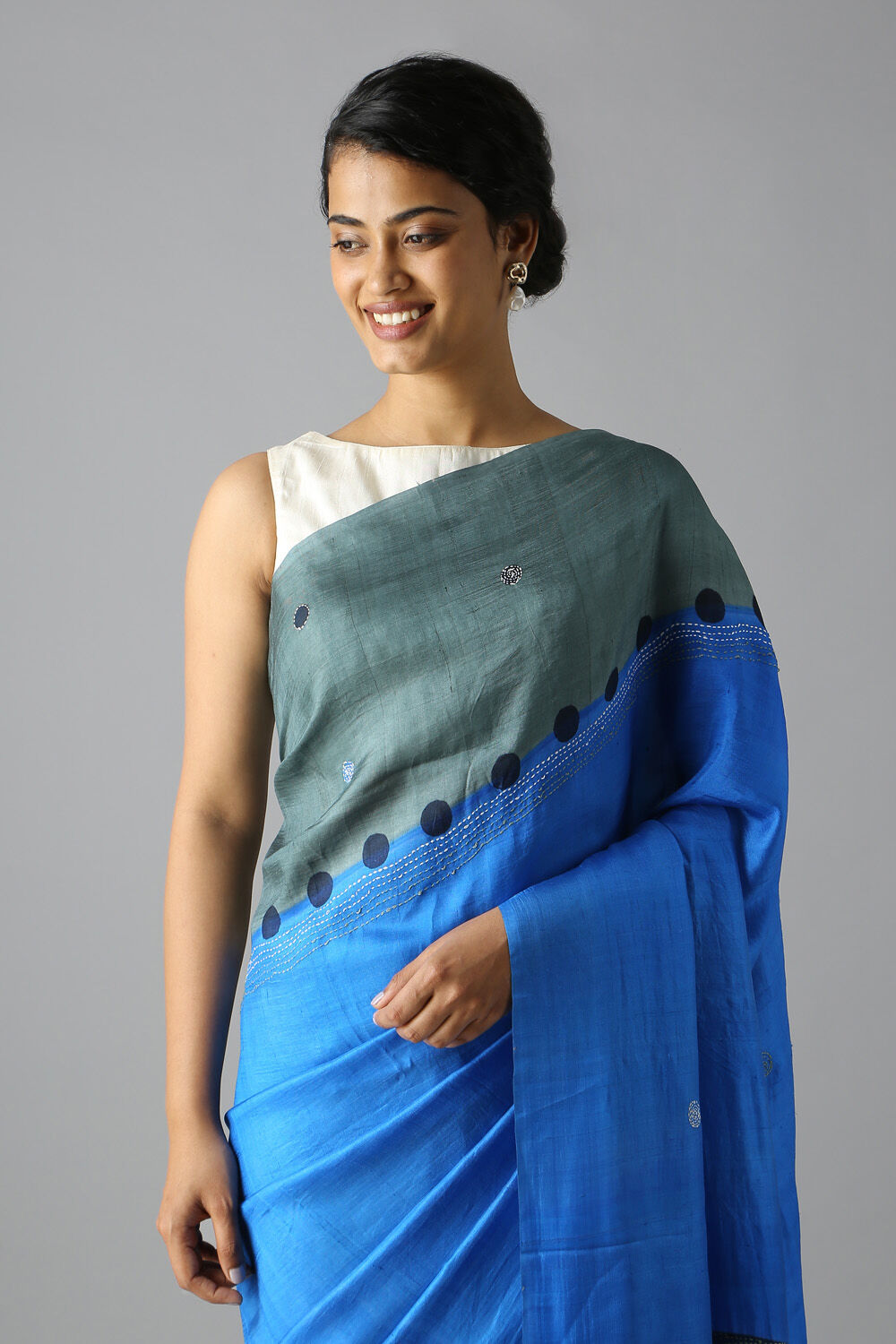 Blue Pure Silk Batik Saree image number null