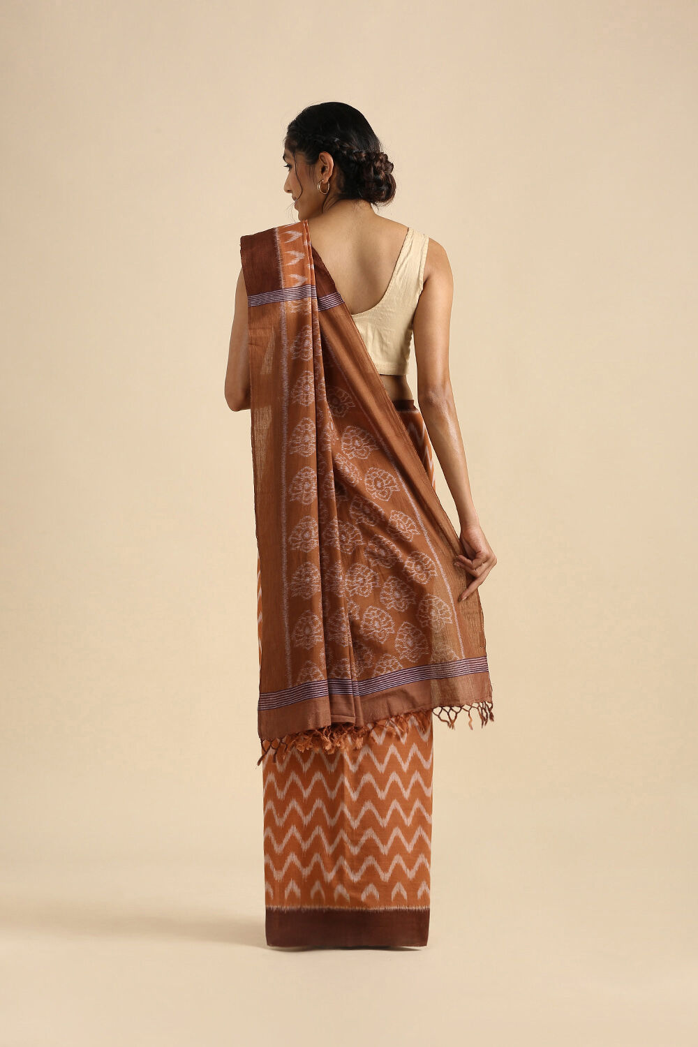 Light Brown Pure Cotton Odissa Ikat Saree image number null
