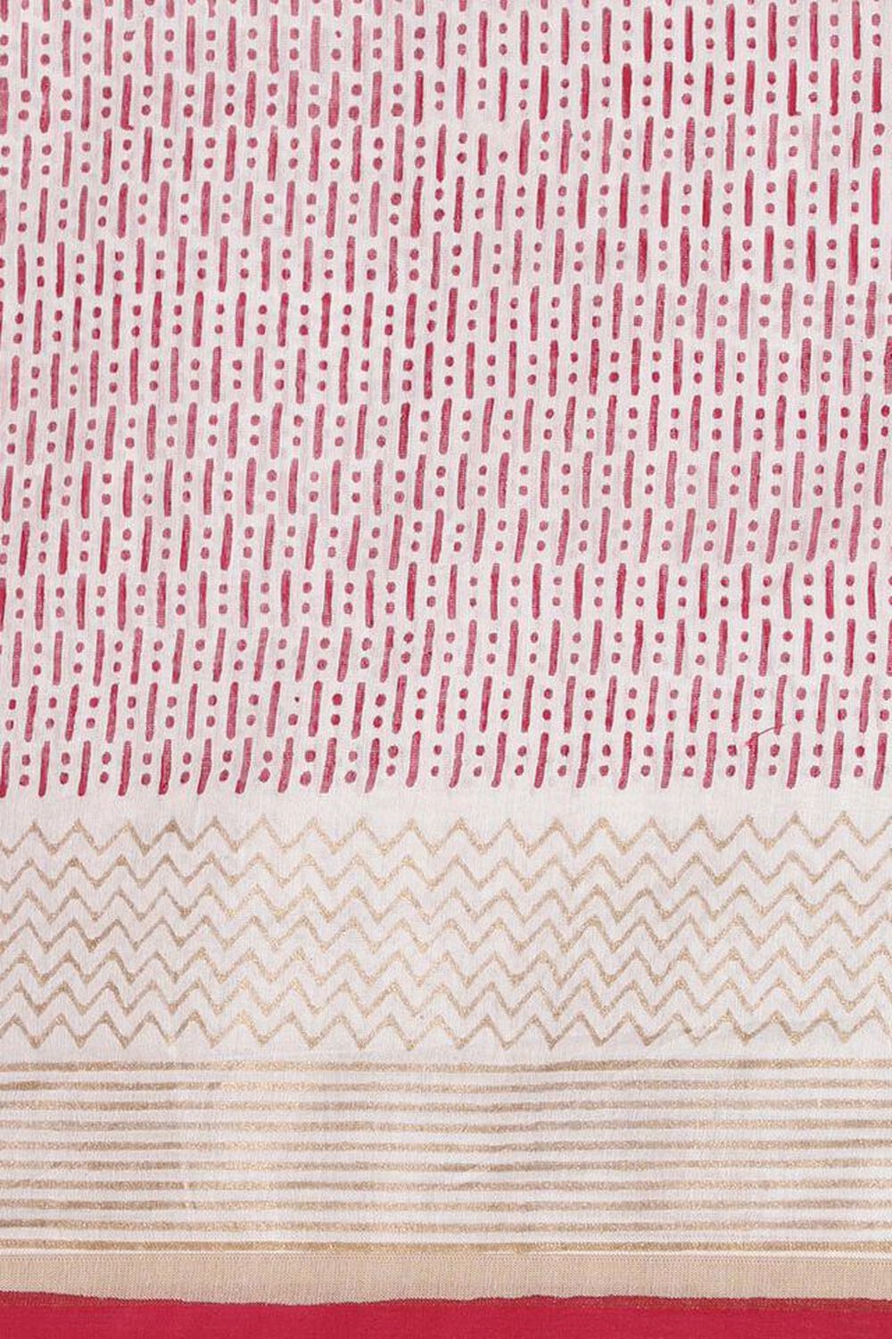 Off White and Red Pure Silk Cotton Hand Printed Saree image number null