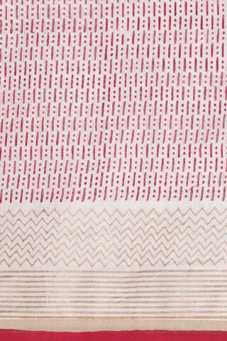 Off White and Red Pure Silk Cotton Hand Printed Saree thumbnail image number null