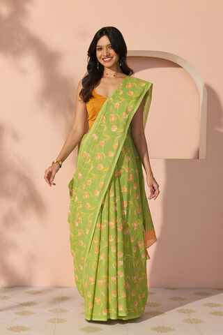 Light Green Bengal Screen Printed Pure Cotton Mulmul Saree thumbnail image number null