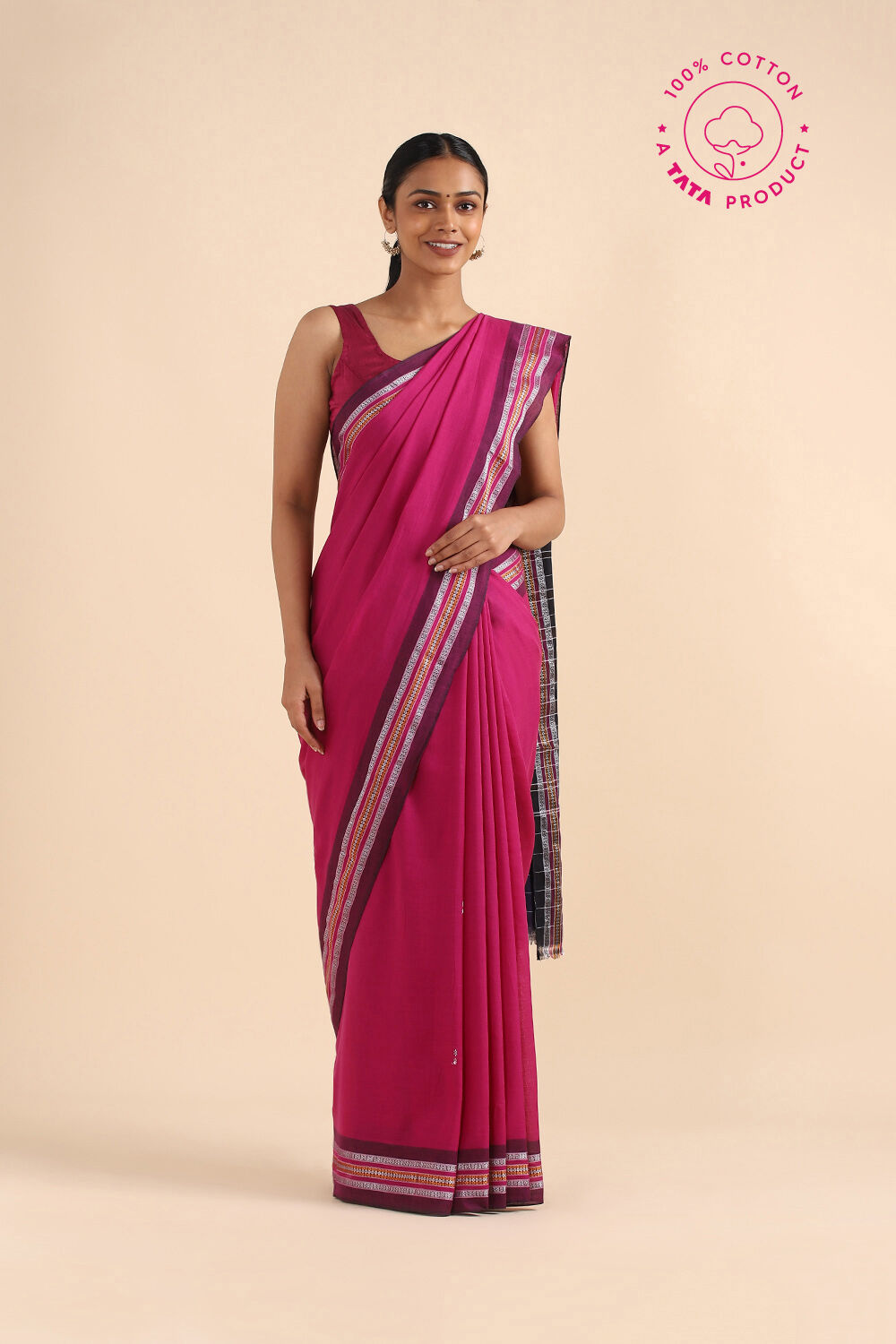 Dark Pure Pink Cotton Odissa Ikat image number null