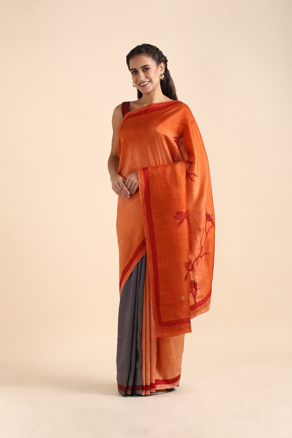 Light Orange Pure Silk Kantha Saree image number null