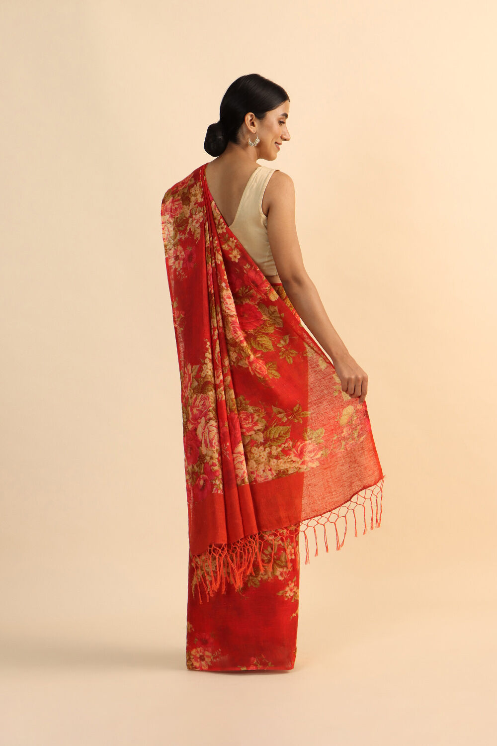Light Red Pure Linen Digital Printed Saree image number null