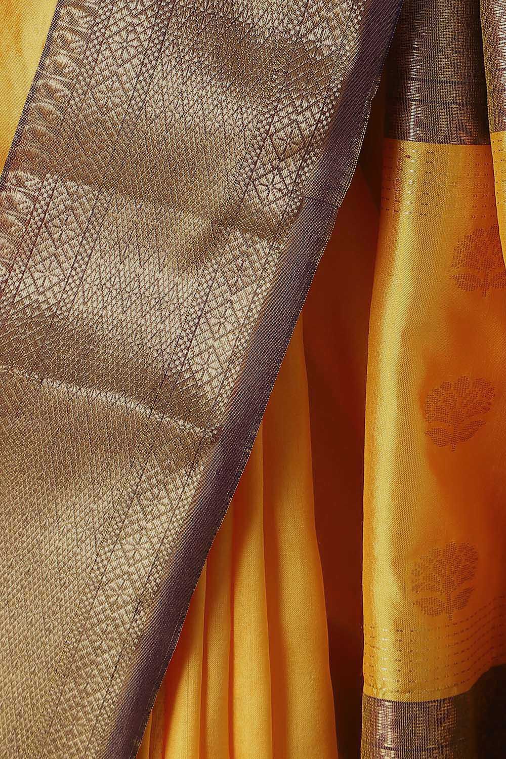 Yellow Pure Silk Maheswari Saree image number null