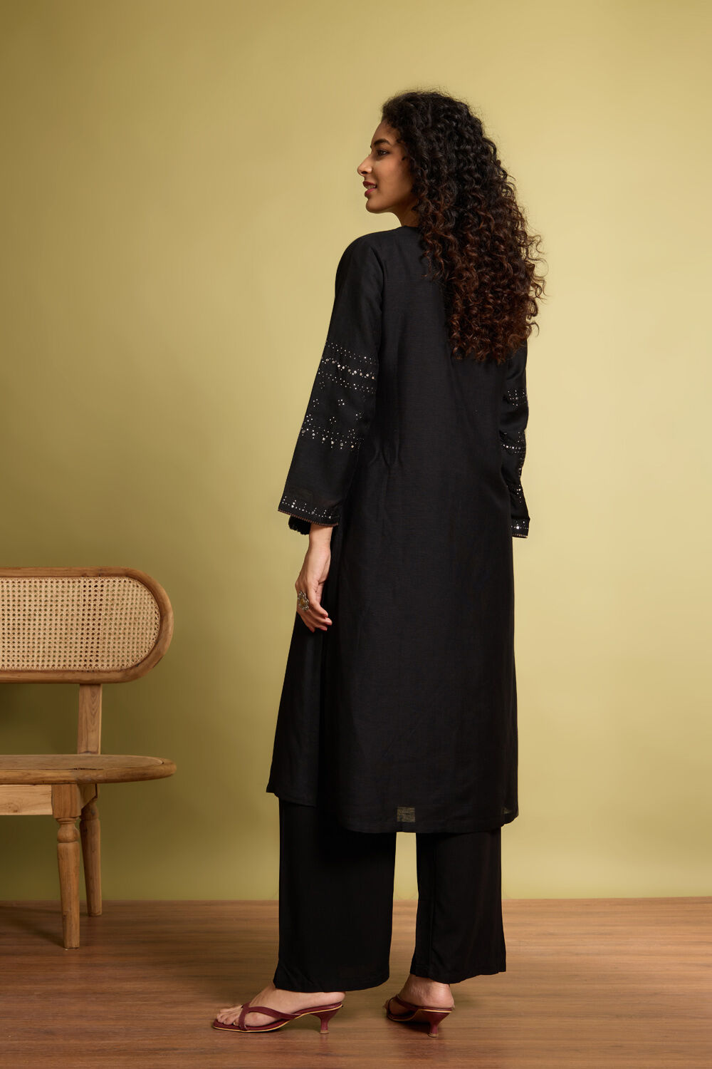 Black Viscose Mukaish Embroidery Kurta image number null