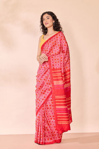 Pink Pure Silk Block Printed Bengal Saree thumbnail image number null