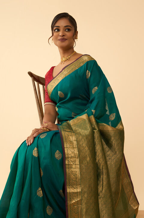 Blue Woven Silk Viscose Saree
