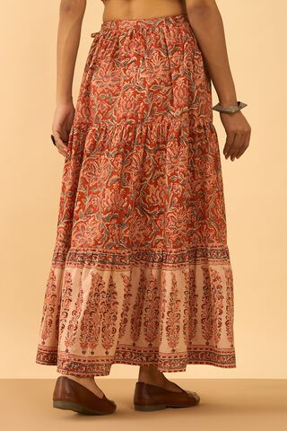 Orange Printed Kalamkari Pure Cotton Ethnic Skirt thumbnail image number null