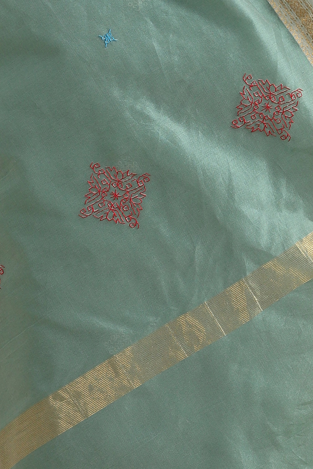 Light Green Pure Silk Cotton Embroidered Saree image number null
