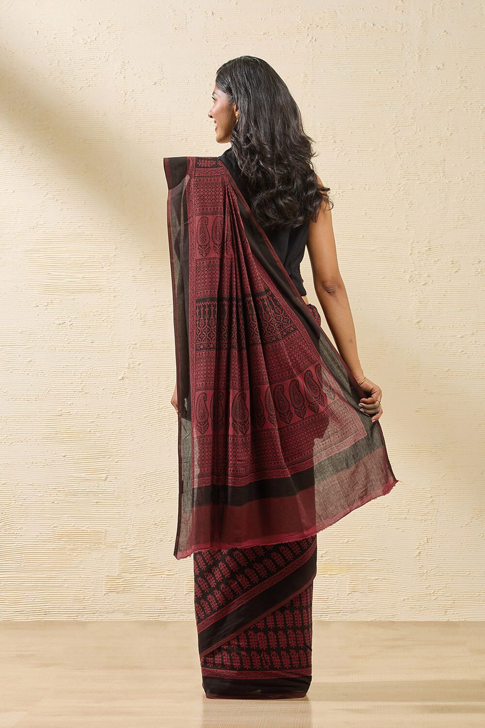 Red Bagh Block Printed Pure Cotton Saree image number null