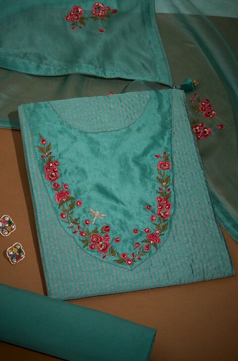 Light Blue Embroidered Pure Silk Cotton Unstitched Suit Set