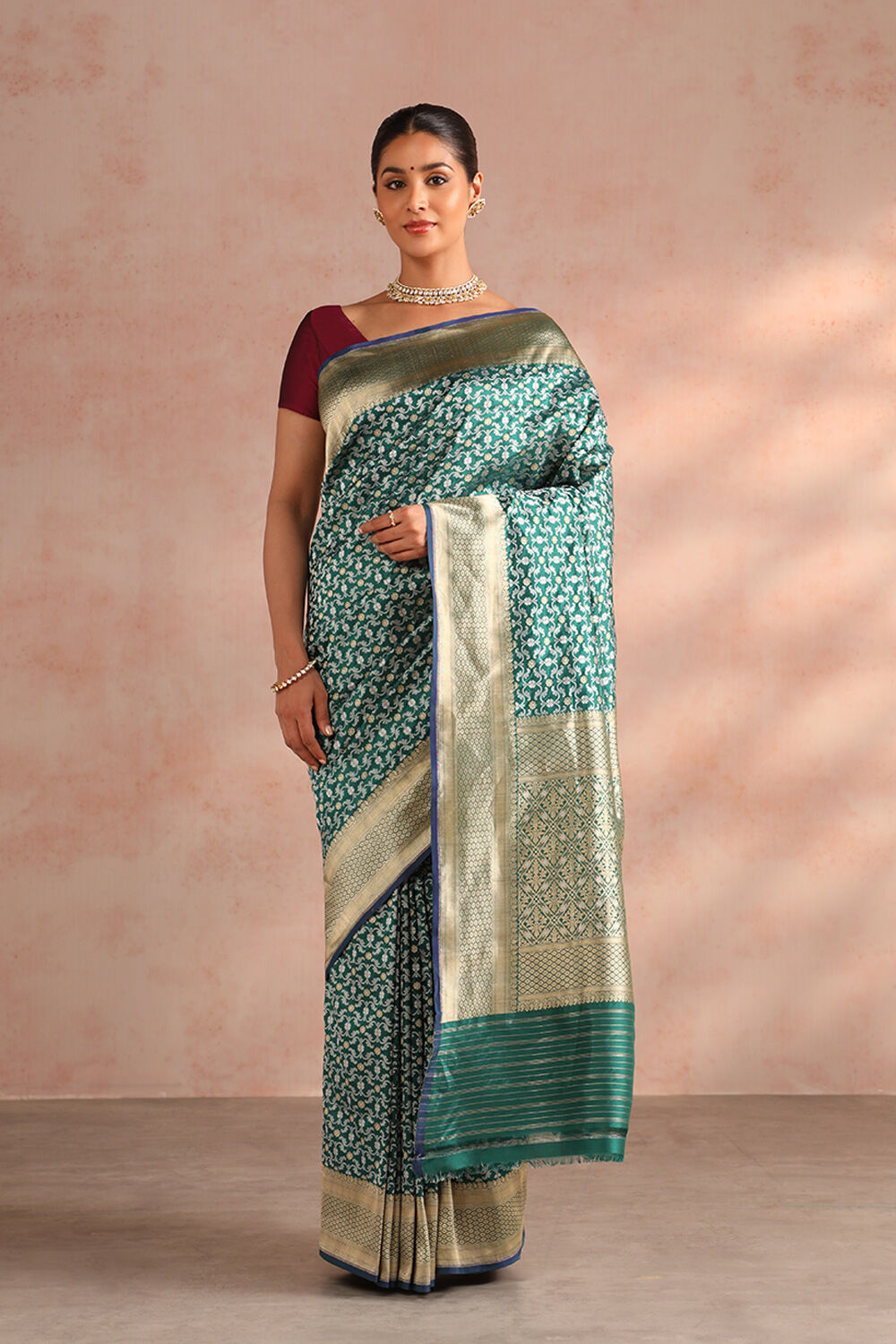 Dark Green Pure Silk Woven Banarasi Saree image number null