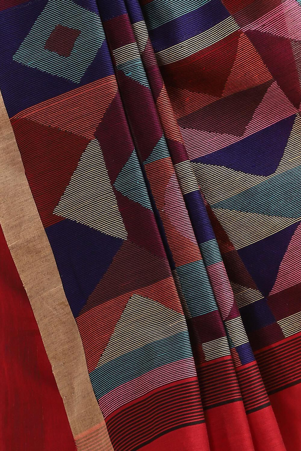 Red Pure Silk Cotton Jamdani Saree image number null