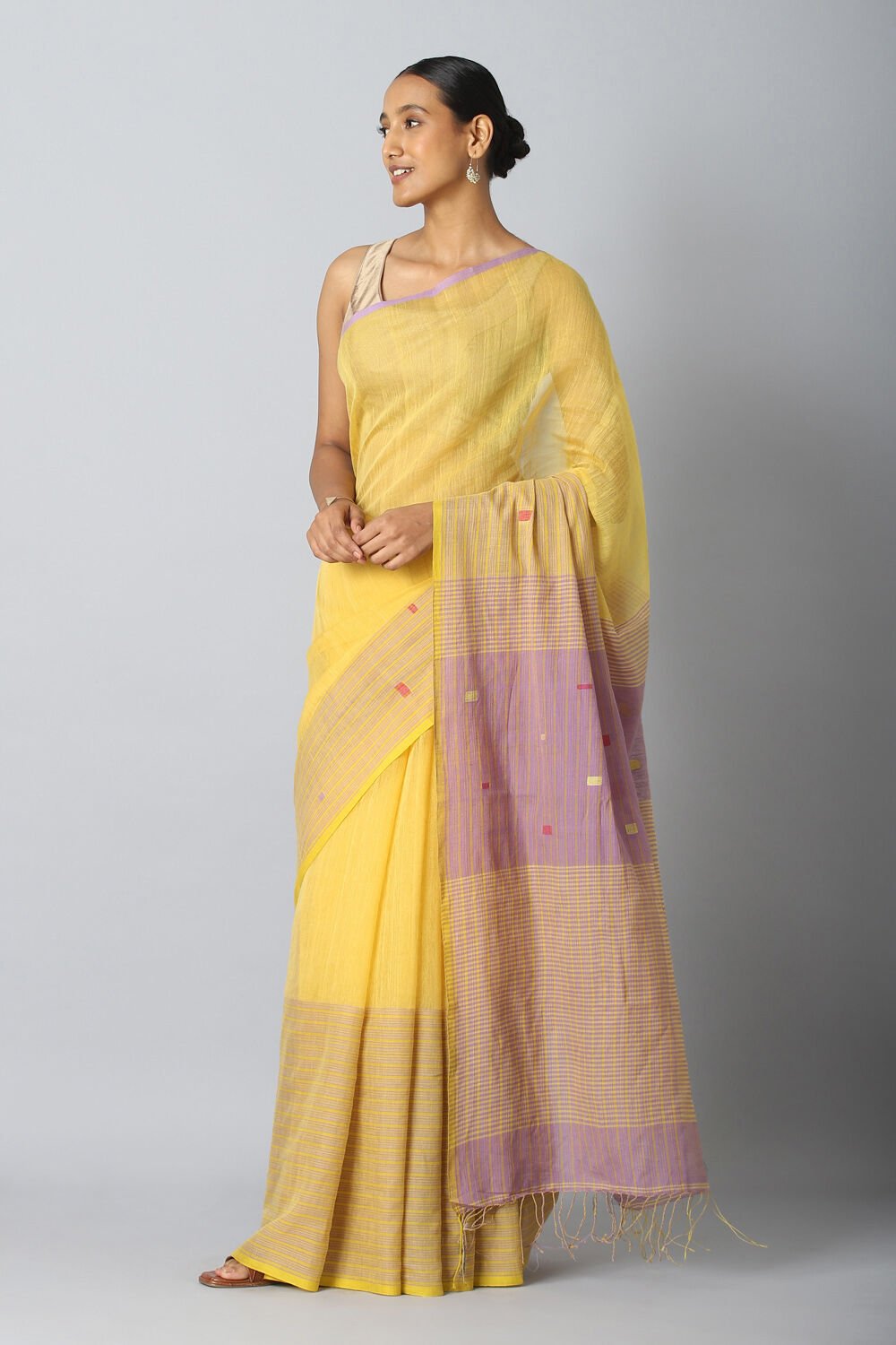 Yellow Pure Silk Cotton Jamdani Saree image number null