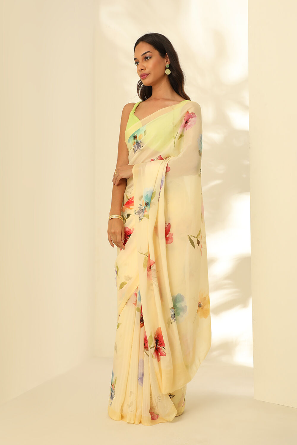 Light Yellow Viscose Crepe Digital Print Saree image number null