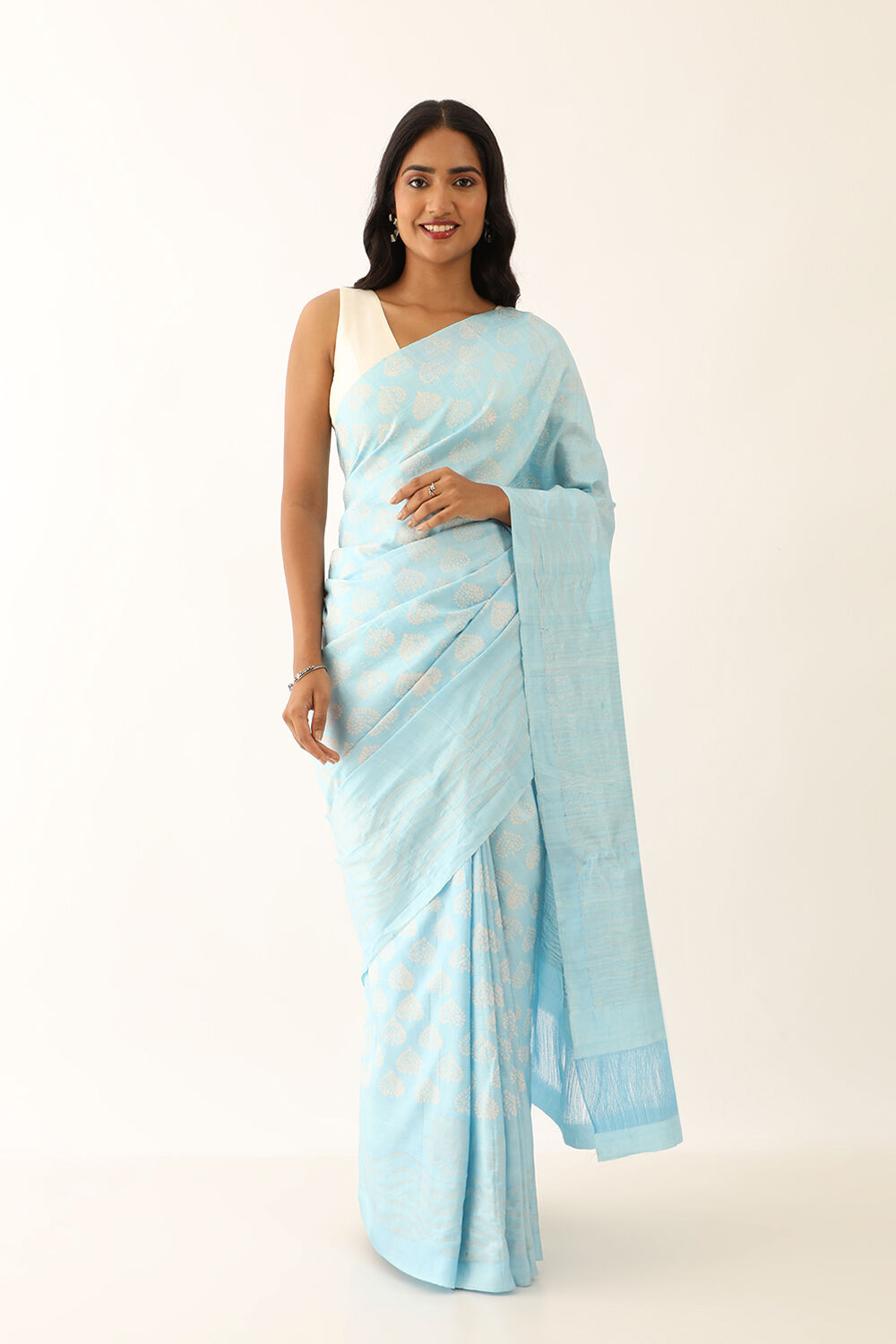 Light Blue Pure Silk South Block Printed Saree image number null
