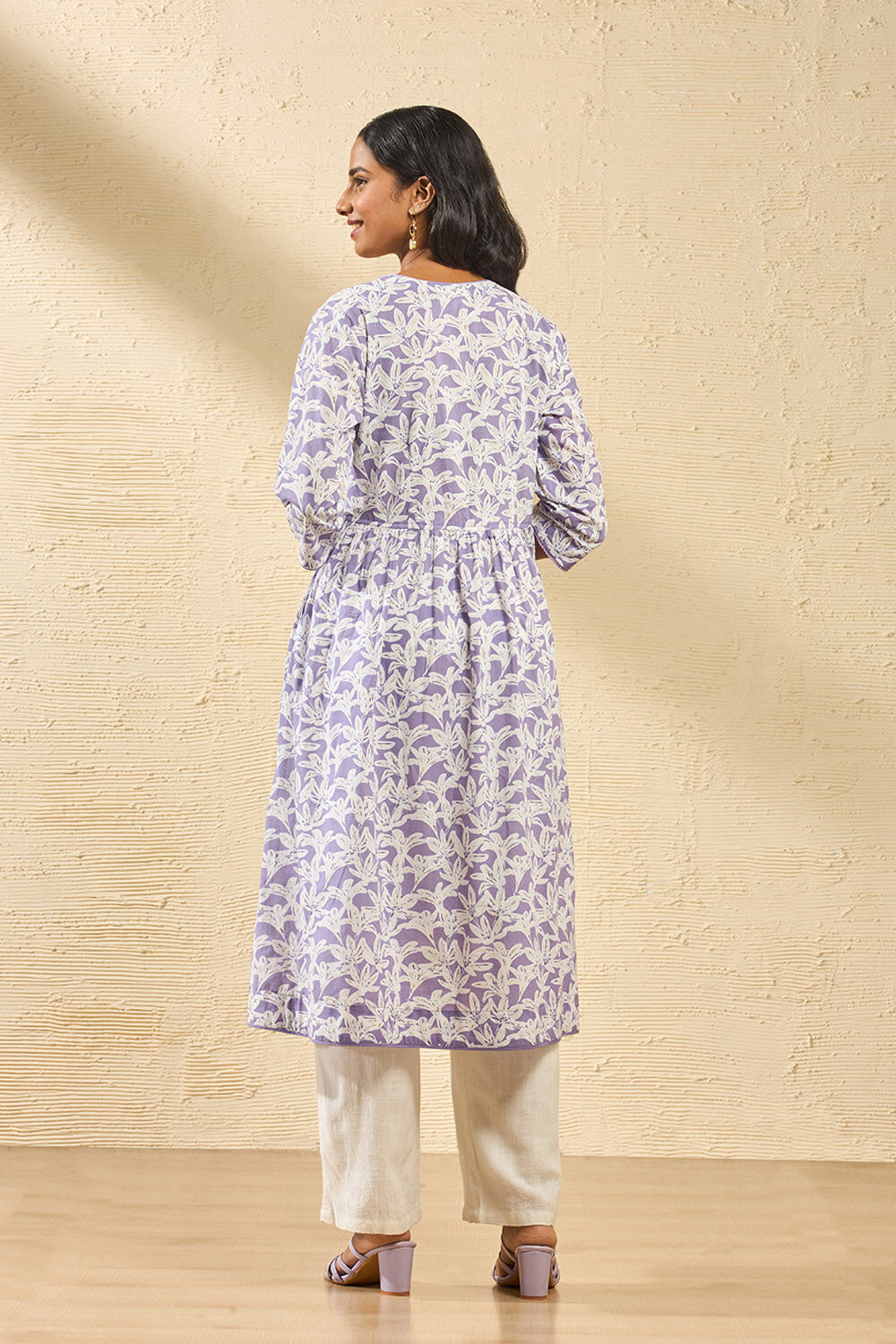 Violet Screen Printed Pure Cotton Kurta image number null