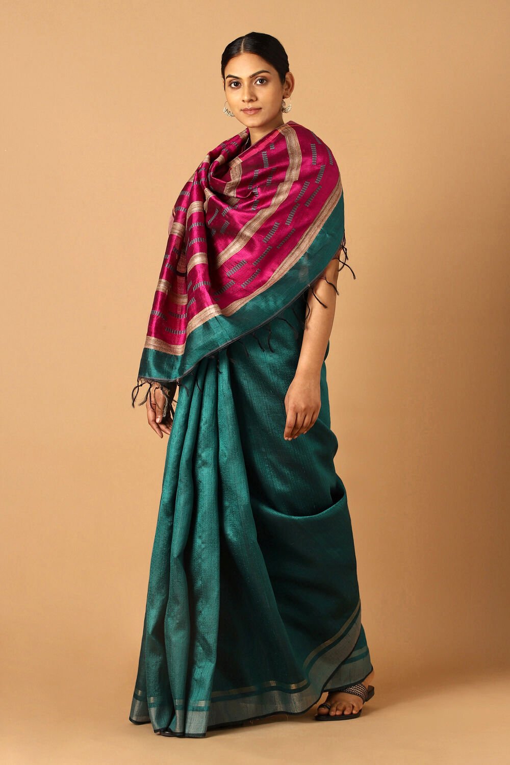 Green Pure Tussar Silk Bhagalpuri Saree image number null
