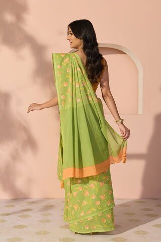 Light Green Bengal Screen Printed Pure Cotton Mulmul Saree thumbnail image number null