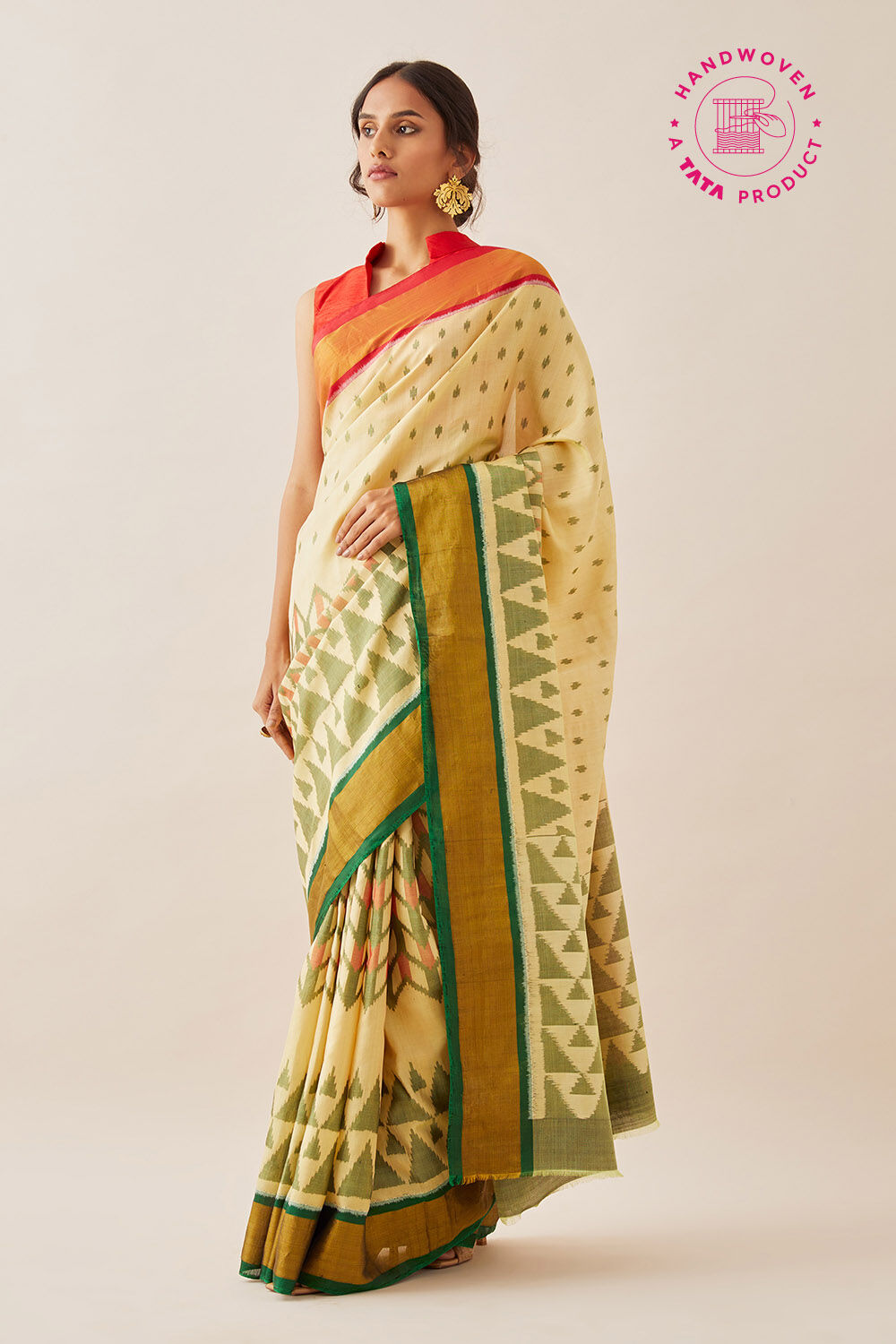 White Pure Silk Patola Ikat Saree image number null