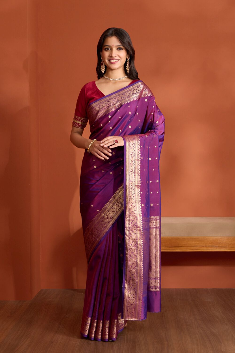 Purple Silk Viscose Banarasi Design Cutwork Saree image number null