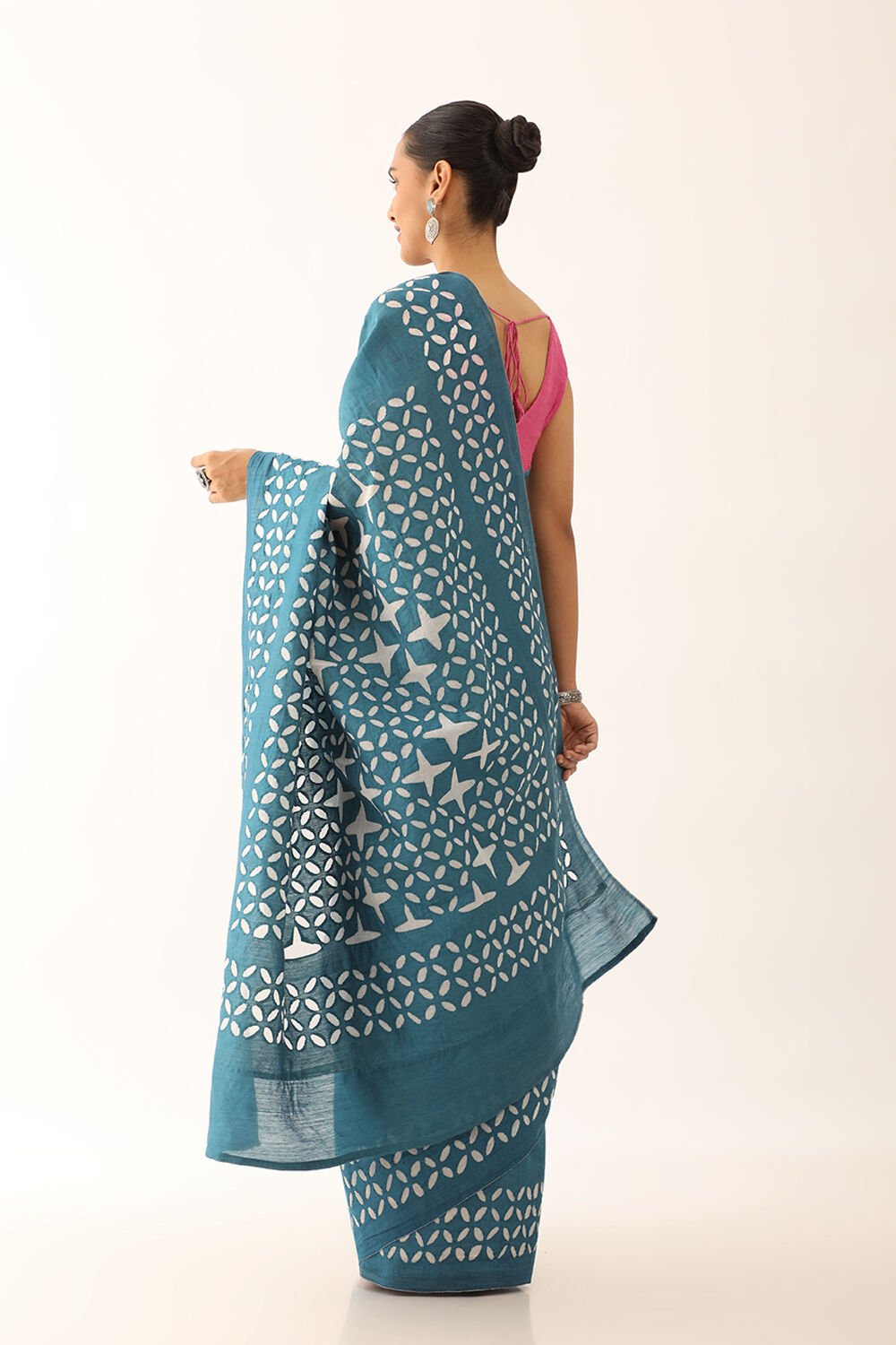 Dark Blue Craft Pure Tussar Silk Applique Saree image number null