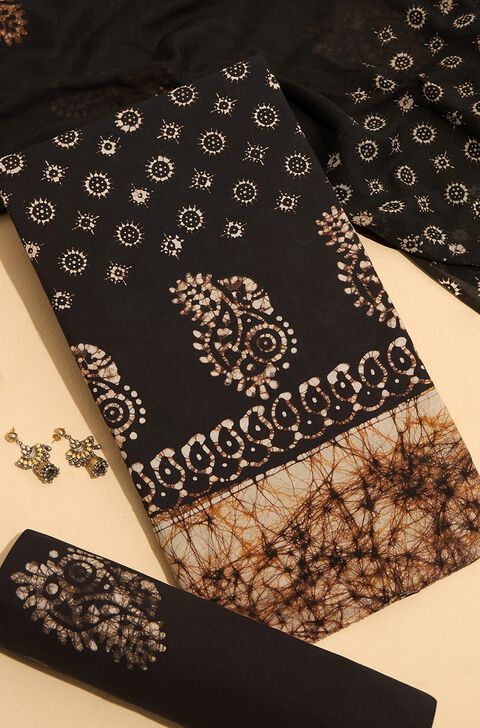 Black Pure Cotton Batik Unstitched Suit Set