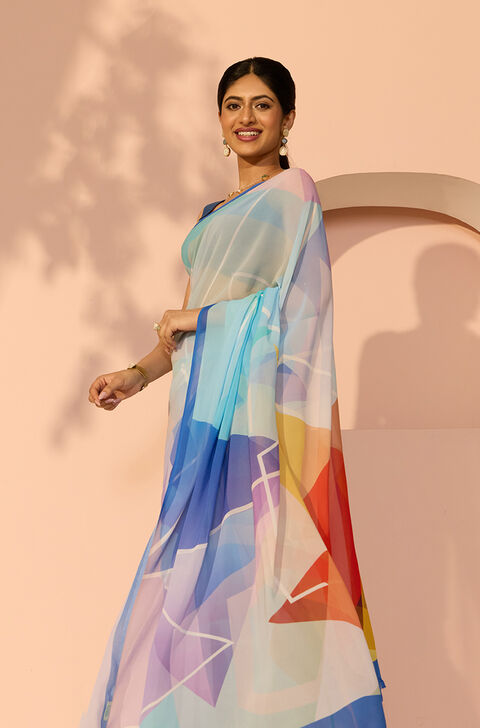 Multicoloured Printed Viscose Georgette Saree
