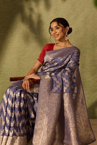 Blue Pure Viscose Woven Saree image number
