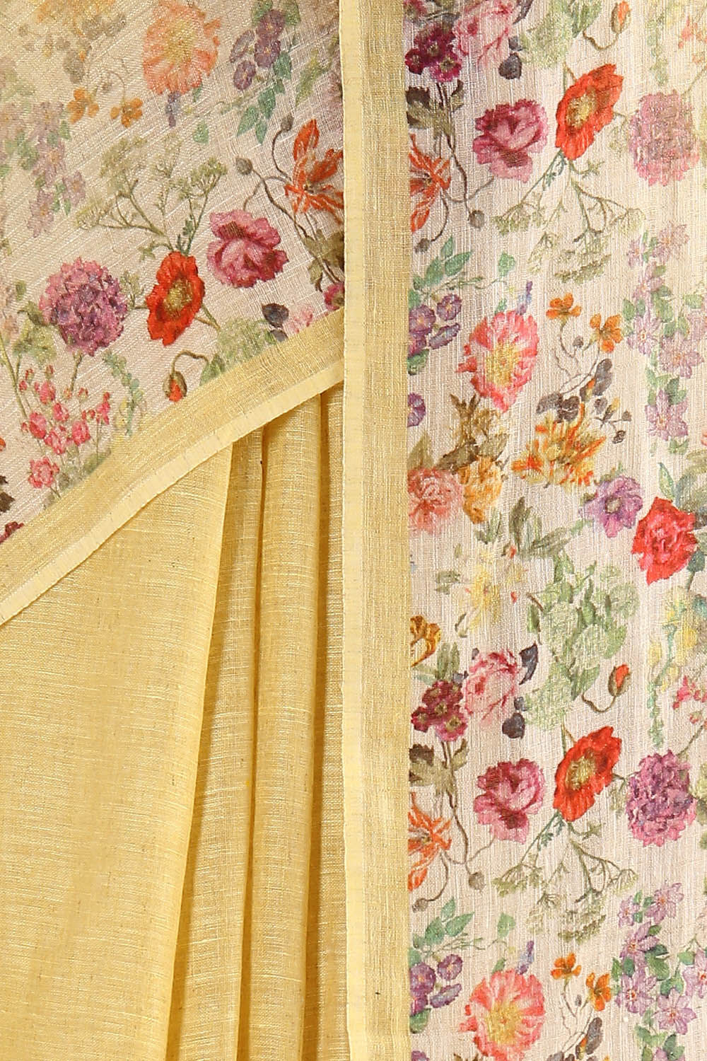 Light Yellow Pure Linen Digital Printed Saree image number null