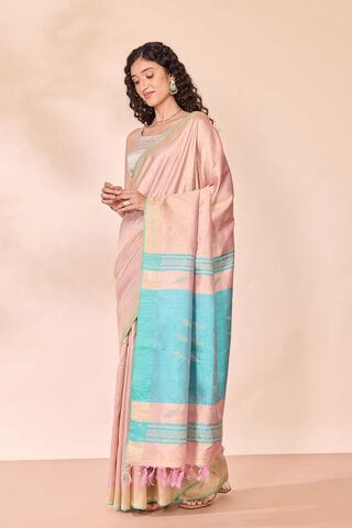 Light Pink Bhagalpur Woven Pure Tussar Silk Saree thumbnail image number null