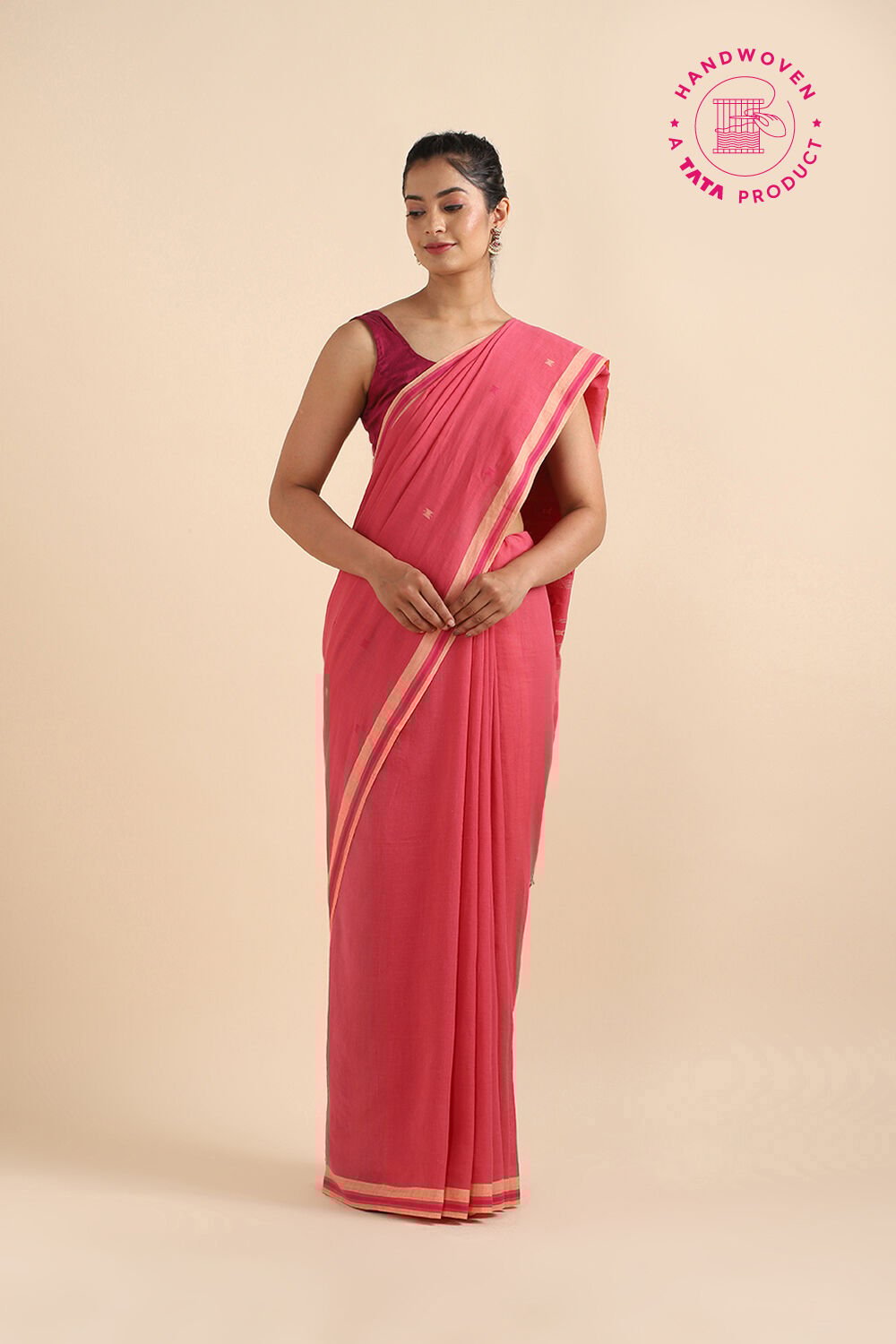 Pink Pure Cotton Jamdani Saree image number null