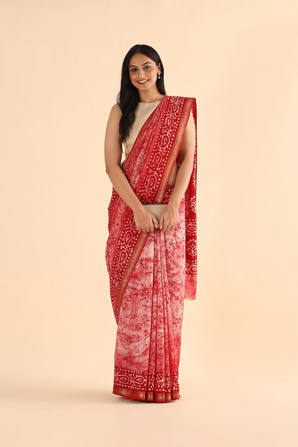 Red Pure Silk Cotton Batik Saree image number null