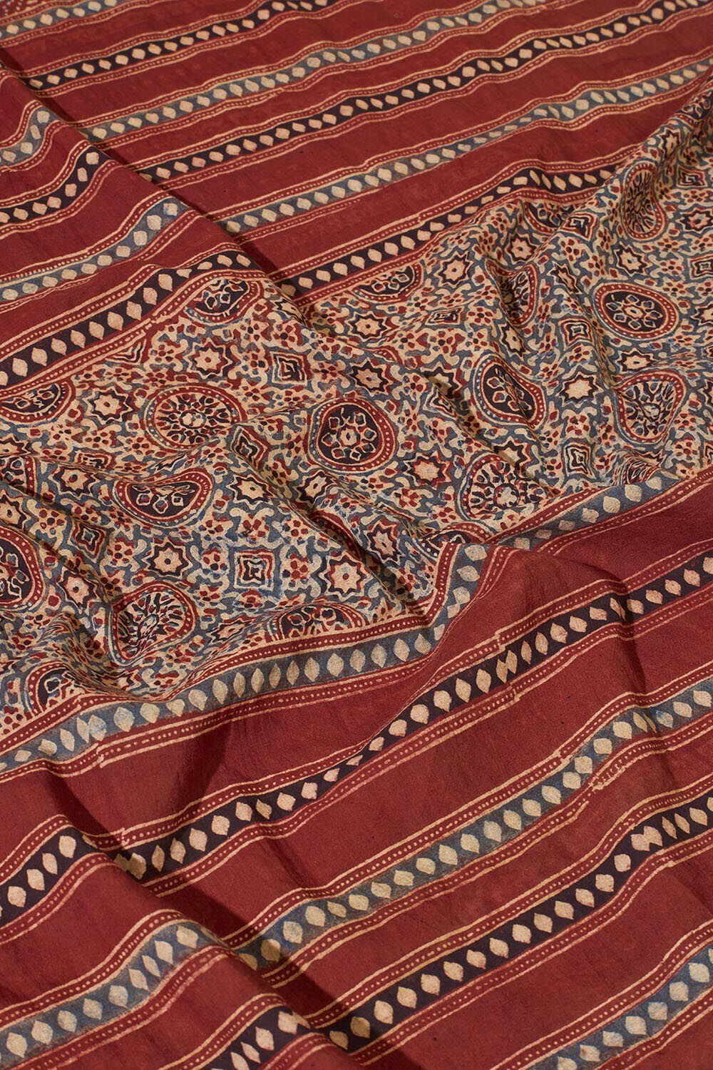 Red Gujarat Pure Cotton Ajrakh Saree image number null