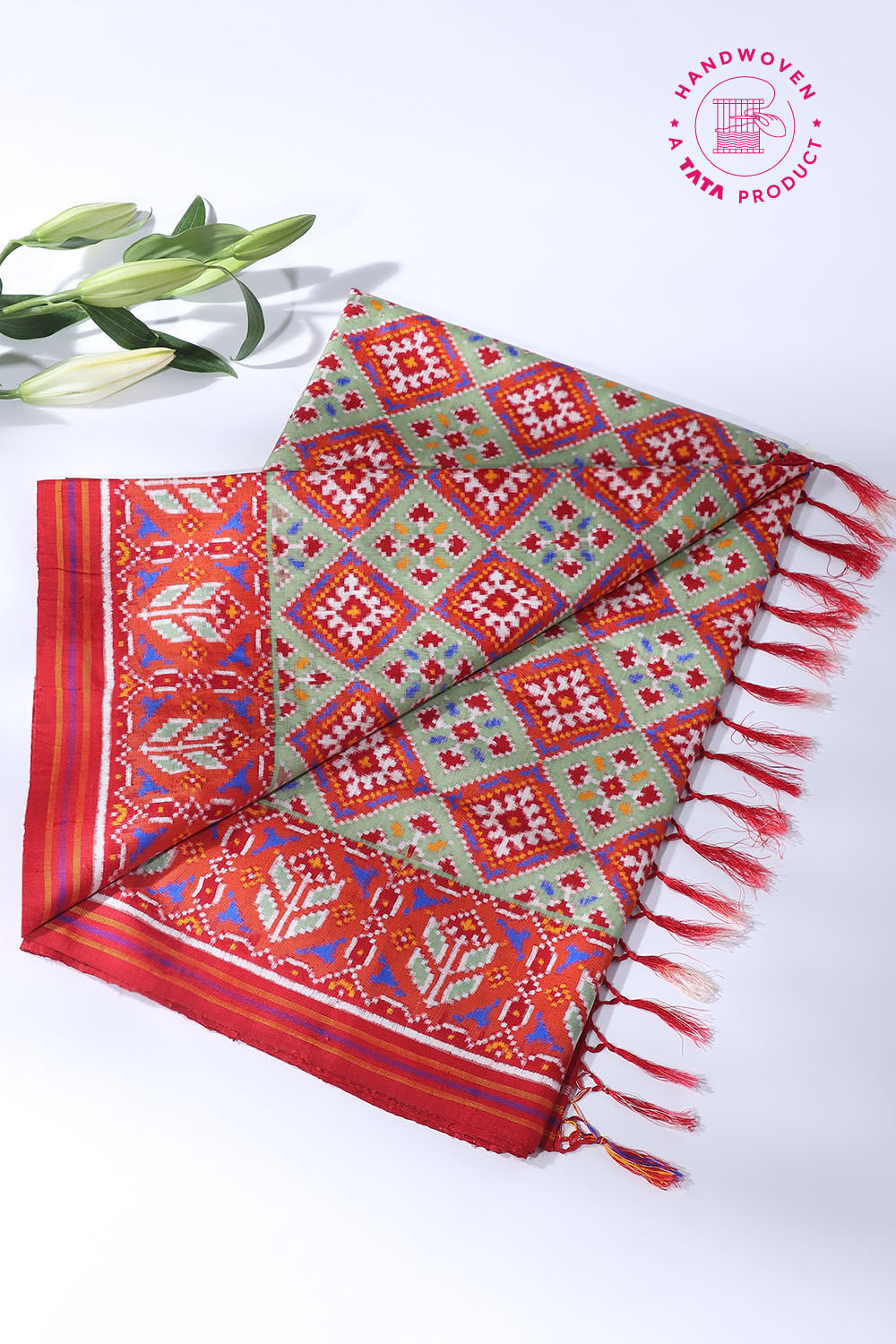 Green Pure Silk Patan Patola Choktha Bhat Saree image number null