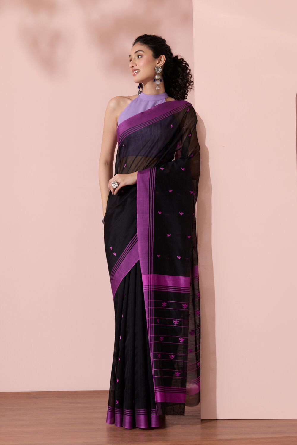 Black Chanderi Woven Pure Silk Cotton Saree image number null