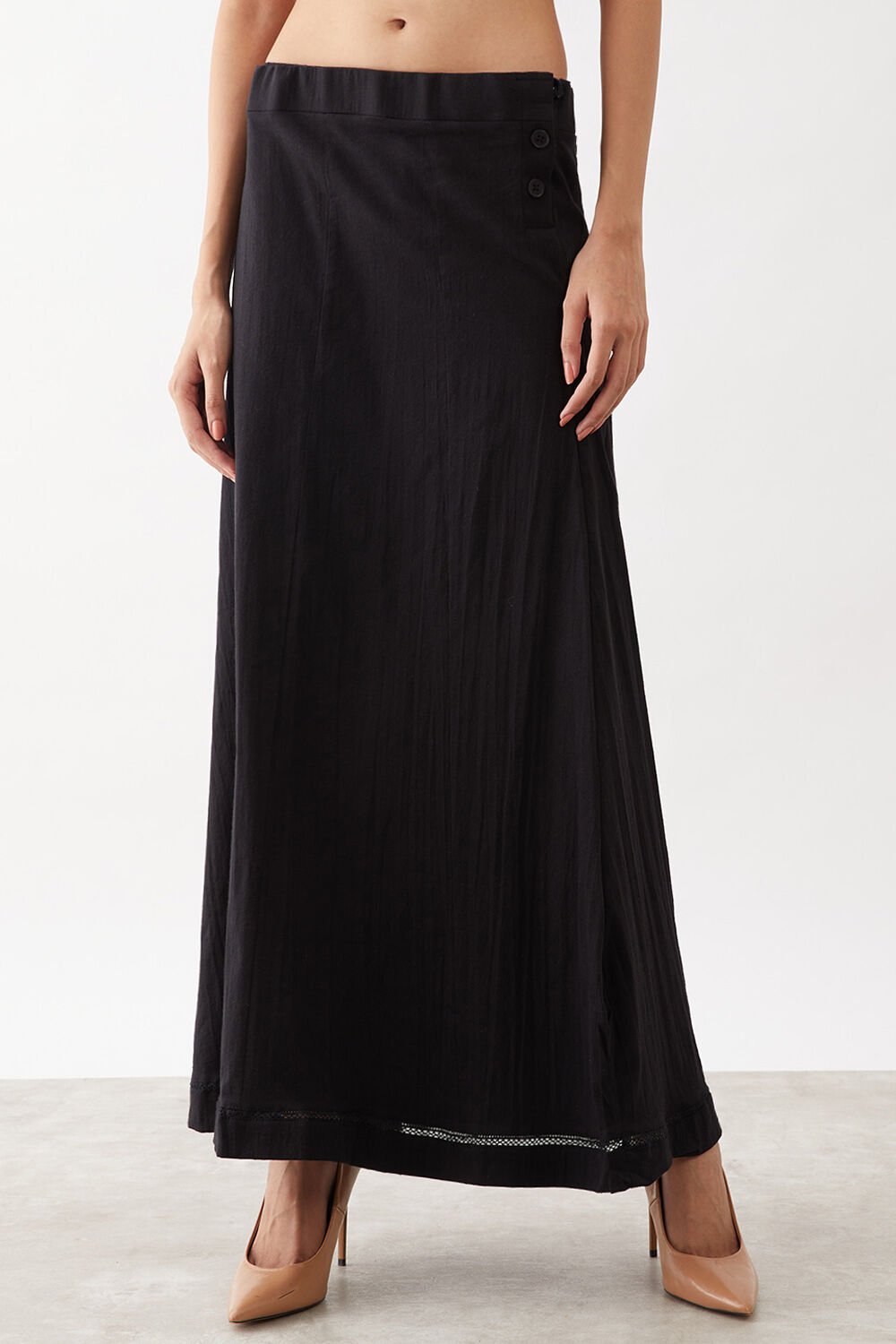 Black Woven Cotton Lycra Skirt image number null